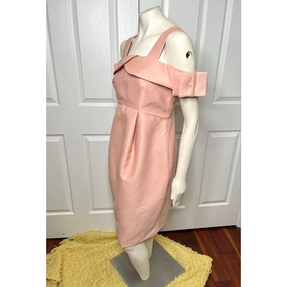 Asos Maternity Blush Pink Off Shoulder Bardot Dress w/ Bow Detail on the Sleeve - Picture 7 of 13